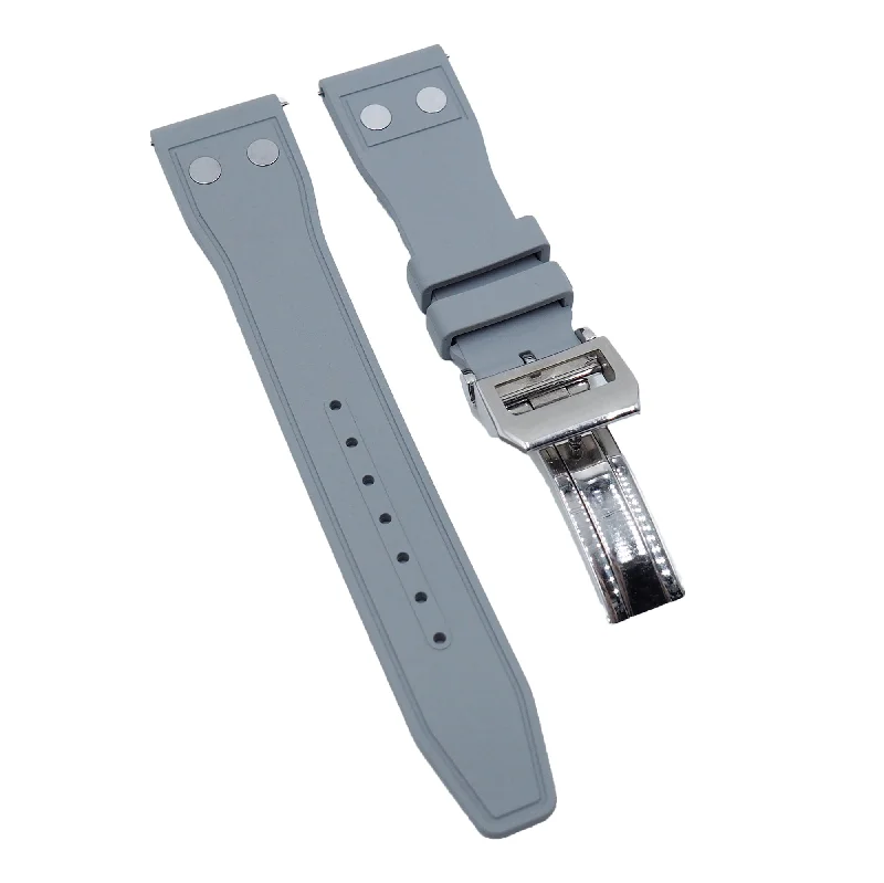 20mm, 21mm, 22mm Pilot Style Gray FKM Rubber Watch Strap For IWC, Rivet Lug, Semi Square Tail, Quick Release Spring Bars-IWC Watch with Anti-Reflective Sapphire Crystal -