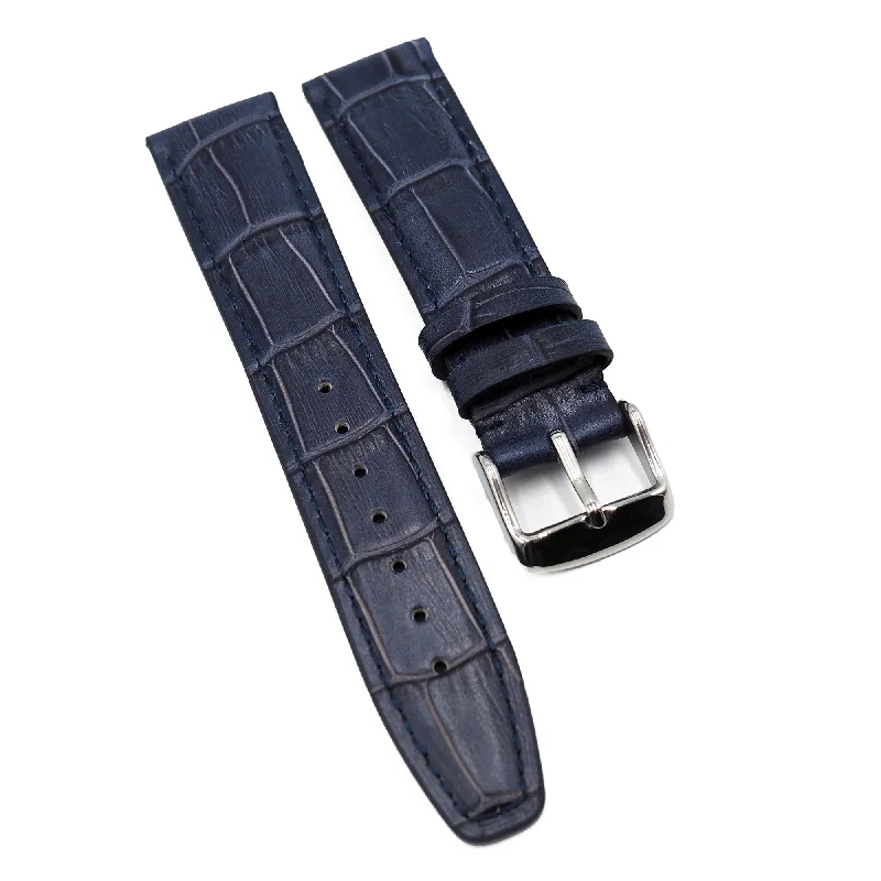 20mm, 21mm, 22mm Indigo Blue Alligator Embossed Calf Leather Watch Strap For IWC-IWC Watch with Retro Style -