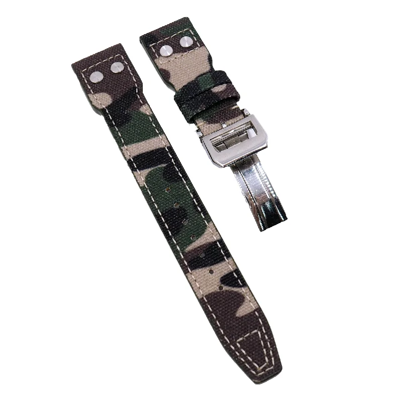 22mm Pilot Style Camouflage Green Nylon Watch Strap For IWC, Rivet Lug, Semi Square Tail-IWC Watch with Unique Design -