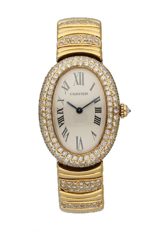 Cartier Baignoire 1954 18K Yellow Gold Diamond Ladies Watch-Cartier Watch with Super-Luminova Dial -