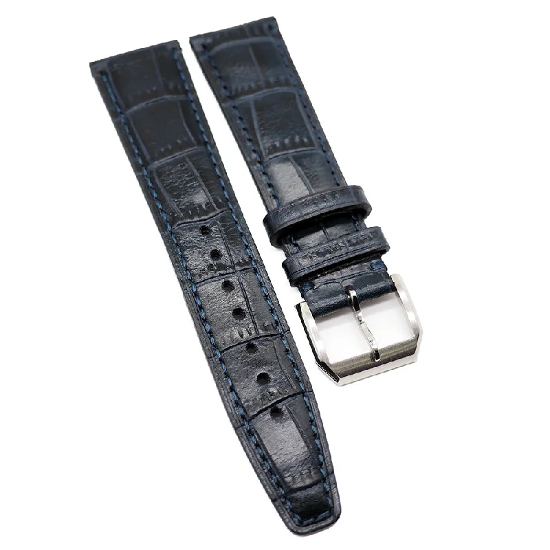 20mm, 21mm, 22mm Deep Blue Alligator Embossed Calf Leather Watch Strap For IWC-IWC Watch for Adventure Seekers -