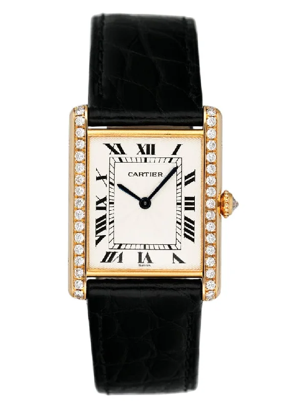 Cartier Tank Mecanique WA300551 Diamond Yellow Gold Ladies Watch-Cartier Watch with Automatic Movement and Date -