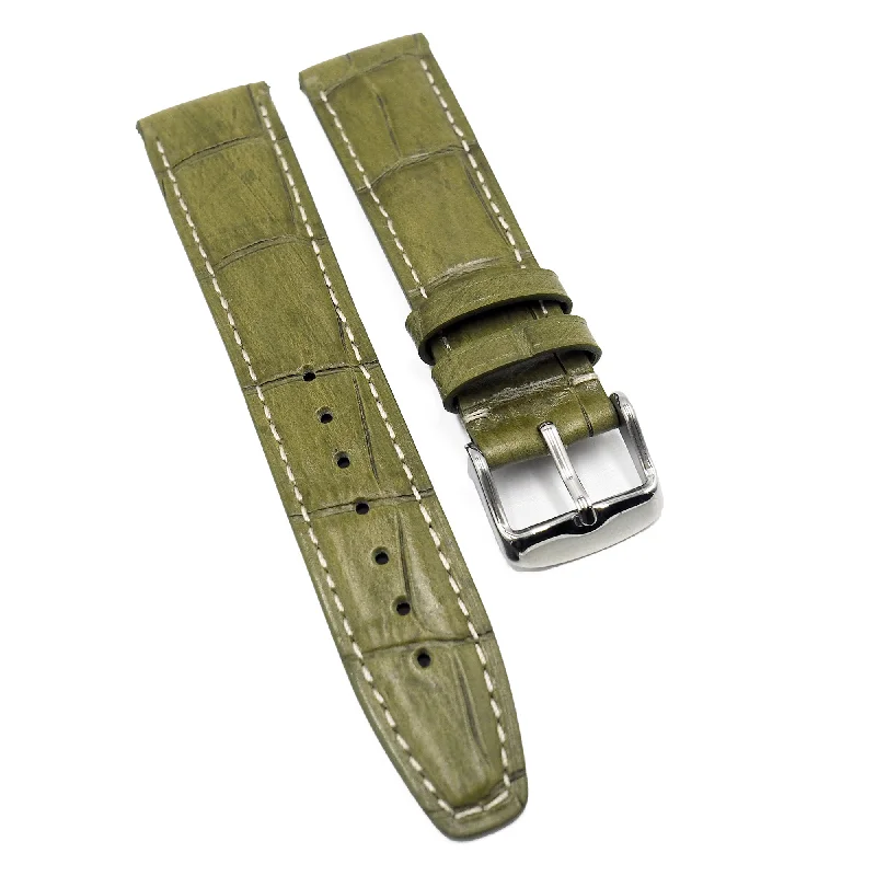 20mm, 21mm, 22mm Olive Green Alligator Embossed Calf Leather Watch Strap For IWC-IWC Watch with 18k Rose Gold Case -