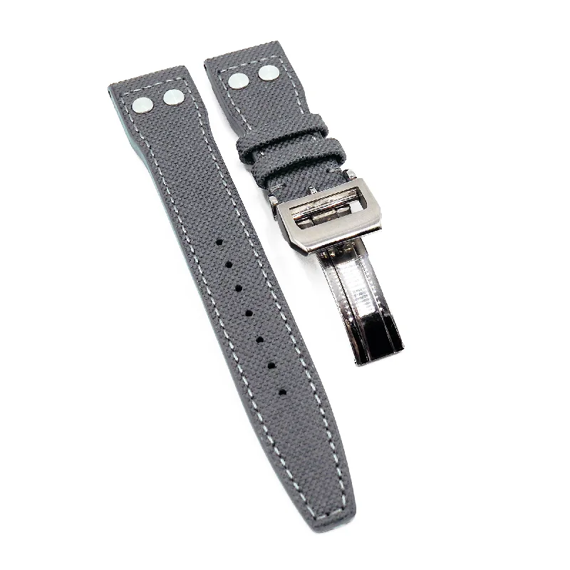 21mm Pilot Style Grey Nylon Watch Strap For IWC, Rivet Lug, Semi Square Tail-IWC Watch with Rose Gold Bezel -