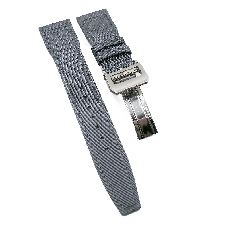 21mm Pilot Style Horizontal Grain Gray Canvas Watch Strap For IWC, Semi Square Tail-IWC Watch with Multifunctional Design -