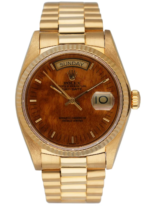 Rolex Day Date 18038 18K Yellow Gold Wood Dial Mens Watch-Rolex Watch with Superlative Chronometer -