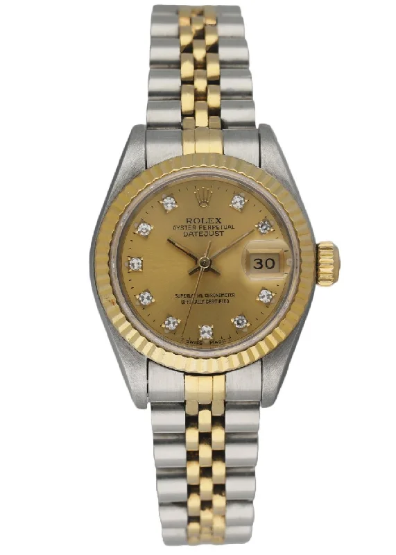 Rolex 69173 Stainless Steel & 18K Yellow Gold Diamond Dial Ladies Watch-Rolex Watch with Ceramic Bezel -