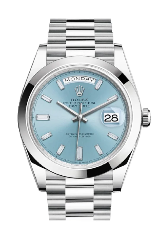 Rolex Day-Date 40 Ice Blue Baguette Diamond Dial Dial Dome Bezel Platinum President Automatic Men's Watch 228206 DC-Rolex Watch with Platinum Case -