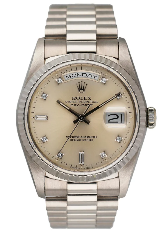 Rolex Day Date 18239 18K White Gold Diamond Dial Mens Watch-Rolex Watch with High-Tech Features -