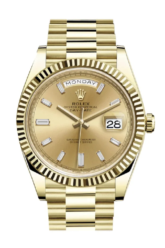 Rolex Day-Date 40 Champagne 10 Baguette Diamond Dial 18K Yellow Gold President Automatic Men's Watch 228238-Rolex GMT Master II Watch -