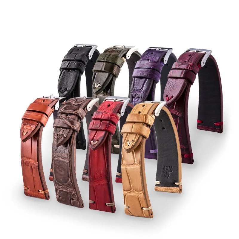 Bracelet Vintage - Bracelet-montre cuir - Alligator (noir, marron, kaki, bordeaux, rouge, violet)-IWC Watch with Unique Materials -