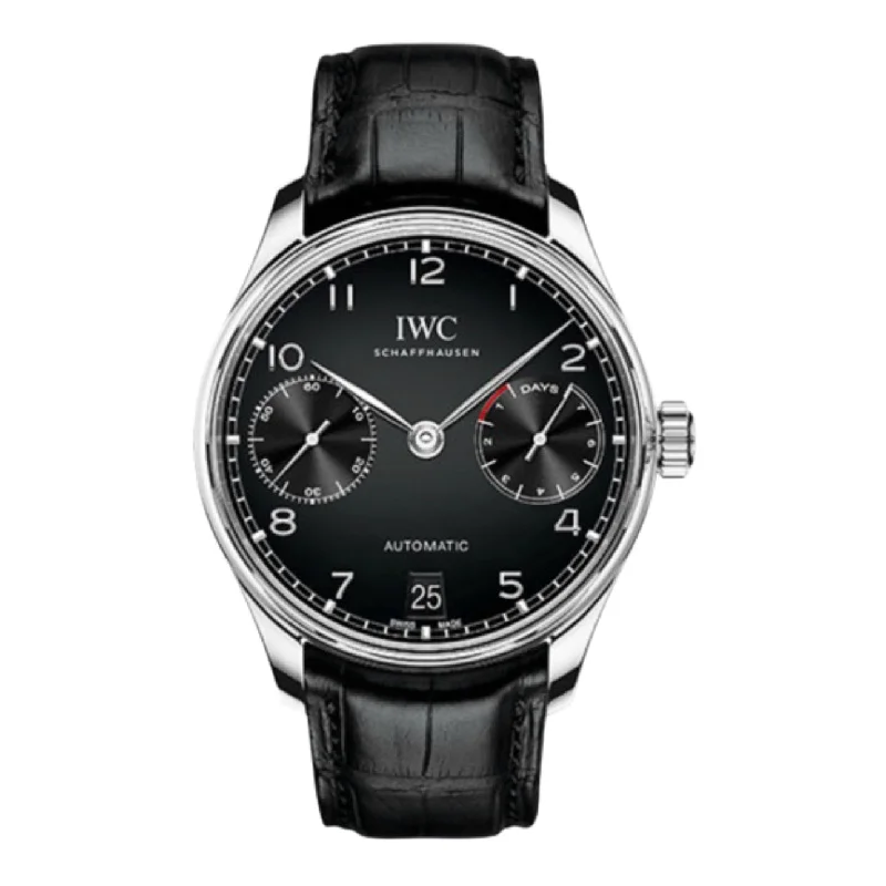 IWC Portugieser 42.3mm - Ref: IW500703 - Black Chronograph Dial, Black Alligator Leather Strap-IWC Watch for Timekeeping Precision -