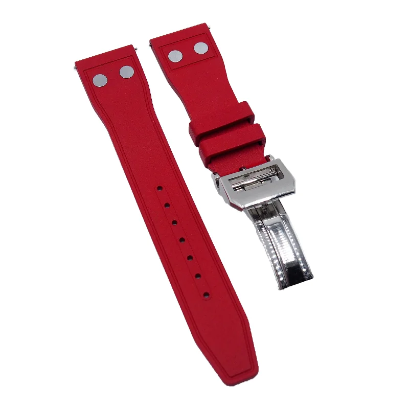 20mm, 21mm, 22mm Pilot Style Red FKM Rubber Watch Strap For IWC, Rivet Lug, Semi Square Tail, Quick Release Spring Bars-IWC Aquatimer Watch -