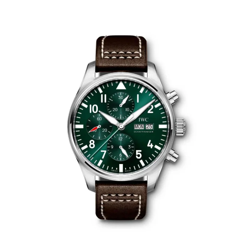 IWC Pilot Chronograph Edition Racing Green Dial Brown Leather 43mm-IWC Watch with Calendar Function -