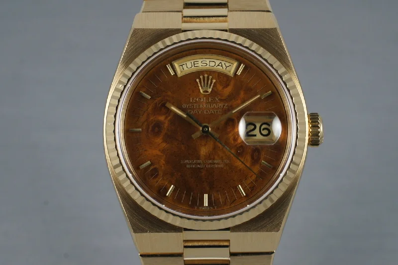 1980 YG OysterQuartz Day-Date 19018 Wood Dial with Box and Papers-Rolex Watch for Exclusive Collecting -