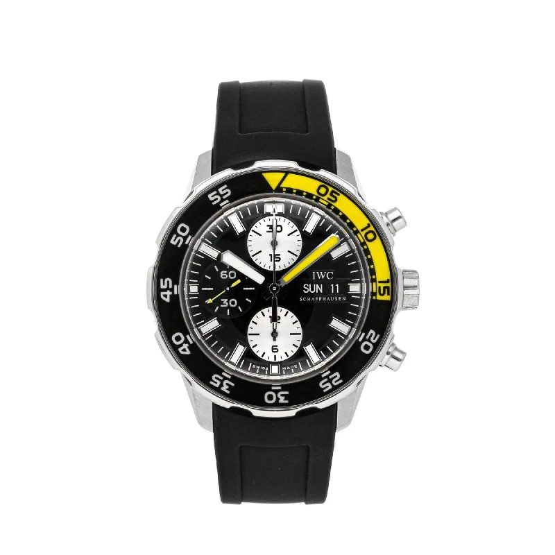 IWC Aquatimer Chronograph Black Dial Black Rubber 44mm-IWC Watch with Leather and Steel Strap -