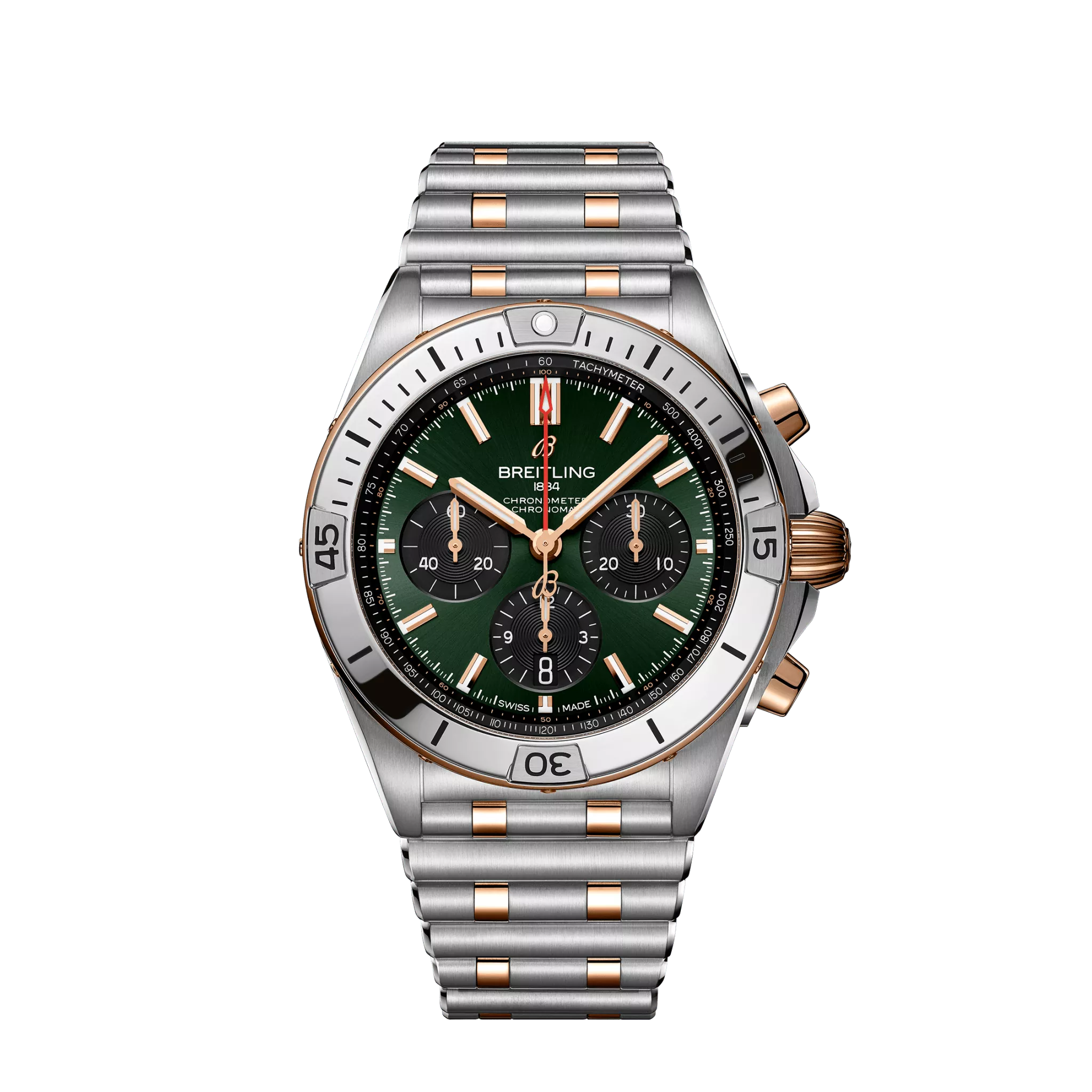 Breitling Chronomat B01 42 mm Green and Black Dial Stainless Steel & 18K Red Gold Metal Bracelet UB0134131L1U1-Breitling Watch with High-Grade Materials -