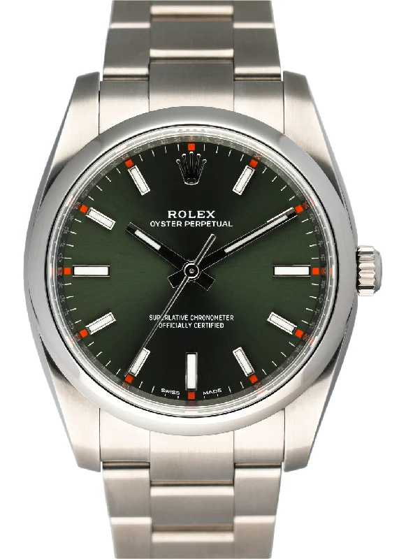 Rolex Oyster Perpetual 114200 Green Dial Mens Watch Box & Papers-Rolex Watch for Limited Edition Collecting -