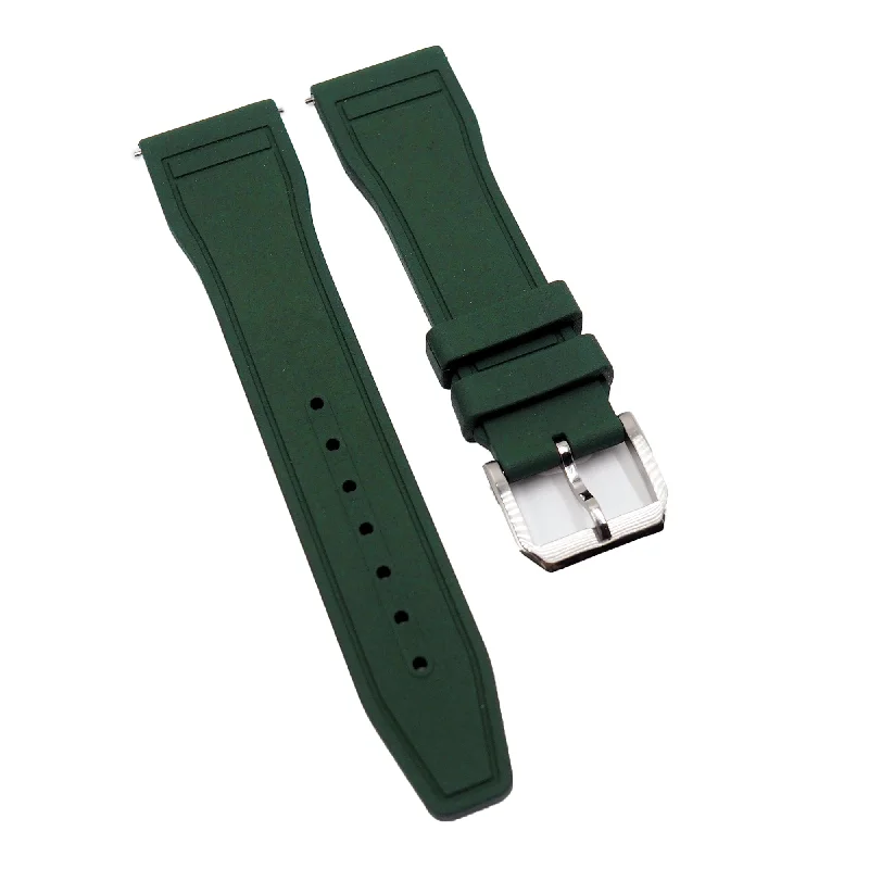 20mm, 21mm, 22mm Pilot Style Blackish Green FKM Rubber Watch Strap For IWC, Semi Square Tail, Quick Release Spring Bars-IWC Watch with Quick-Change Strap System -