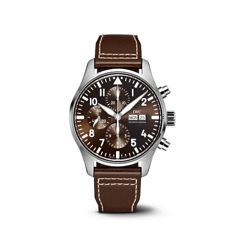 IWC Pilot Chronograph Edition "Antoine De Saint Exupery" Brown Dial Brown Leather 43mm-IWC Watch with Retro Style -