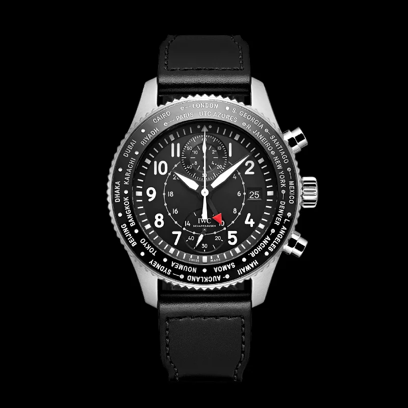 IWC Pilot’S Watch Timezoner Chronograph Watch, 46mm Black Dial, IW395001-IWC Watch with Unique Chronograph Movement -